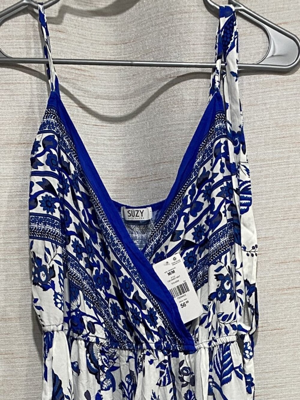 Suzy Sheir Dress With Waist Tie Blue White Medium Womens (Reg:$56) (258)